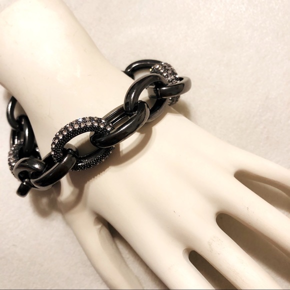 Gunmetal color bracelet w/ rhinestones - Picture 1 of 6